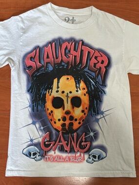 Slaughter Gang Graphic Tee - White with Orange Mask Print